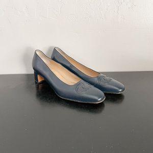 Salvatore Ferragamo Navy Block Heels